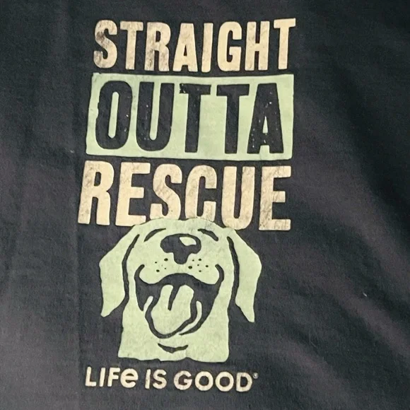 LIFE IS GOOD 🐶 DISTRESSED NAVY BLUE COTTON LONG SLEEVE DOG RESCUE TSHIRT XXL - Picture 2 of 8